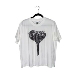Queen of Sparkles Elephant Sequin Graphic Tee Womens Large White Excellent
